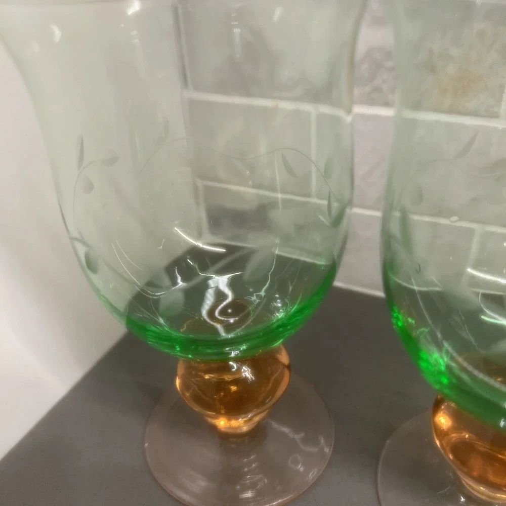 4 Vintage Pfaltzgraff Napoli Watermelon Pnk Stem Iced Tea Goblets Glasses Etched